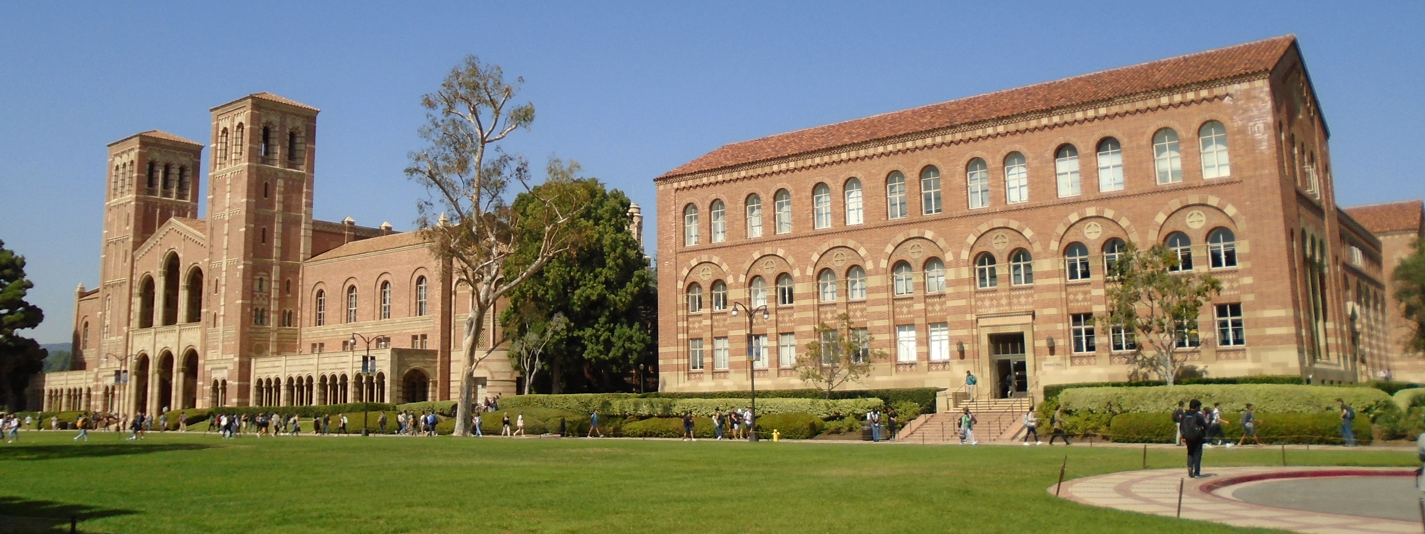 Royce Hall and Haines Hall across the campus lawn at UCLA